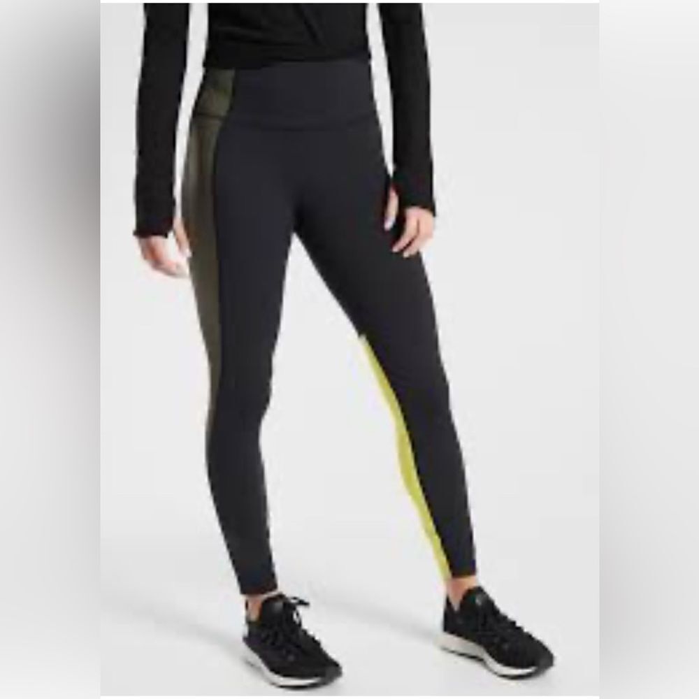 Athleta Asym Colorblock Tight supersonic neon and olive small - Picture 2 of 4